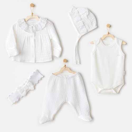 BEBEK HASTANE ÇIKIŞI 5 PCS NEWBORN SET NATURAL GIFT MUSLIN