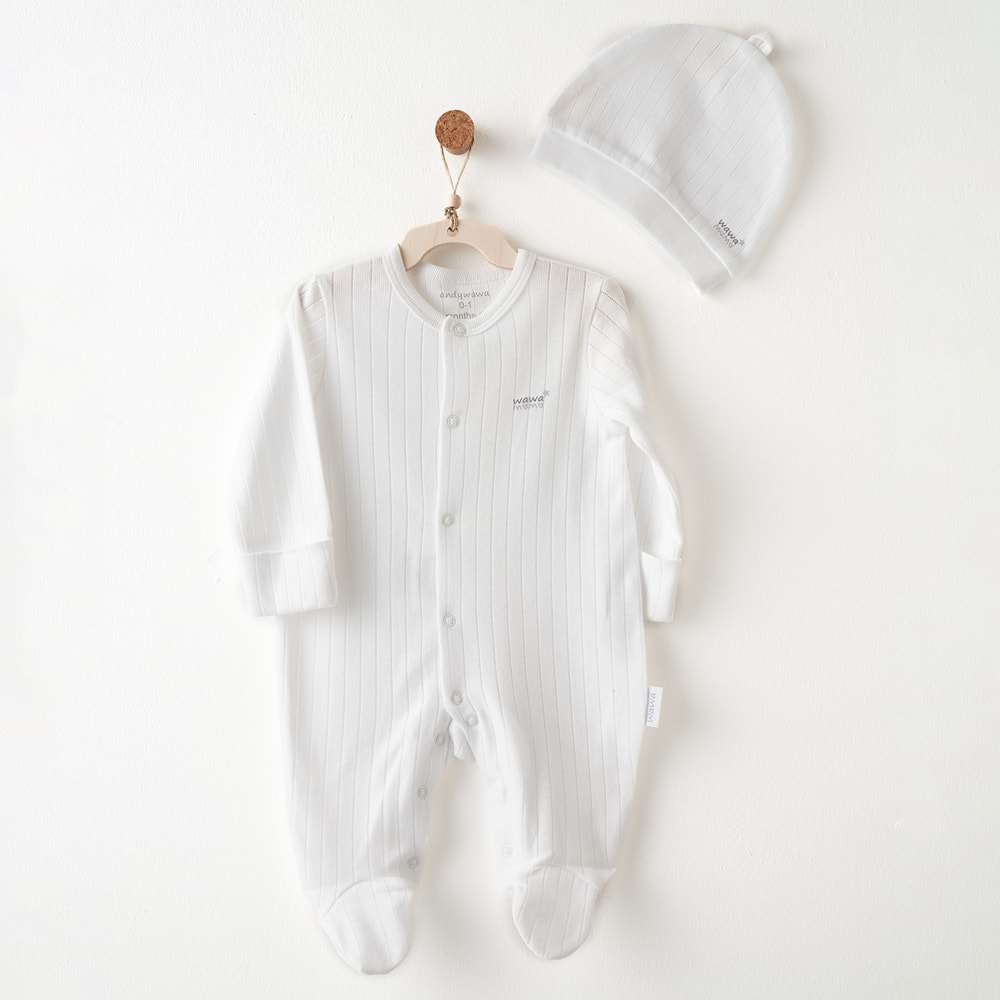 BEBEK TULUM TAKIM ROMPER HAT SET JACQUARD HELLO ELEPHANT