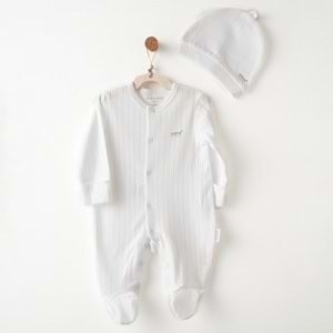 BEBEK TULUM TAKIM ROMPER HAT SET JACQUARD HELLO ELEPHANT